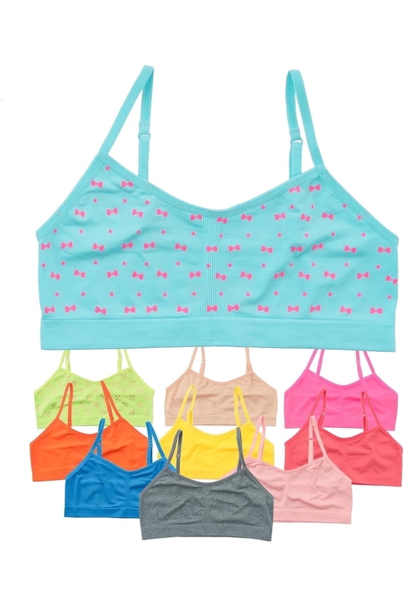 Girls Cami Cotton Training Bras, Solid Prints 2, XL, 10 Pack