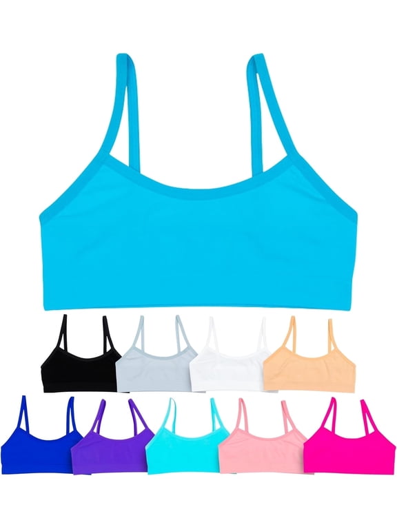Girls Cami Cotton Training Bras, Solids, XL, 10 Pack