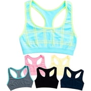 Girls Sports Bra Preteen & Junior Training Bra, L, Plaid Prints & Solids, 6 Pack