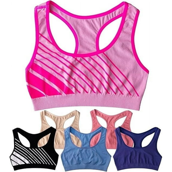 Alyce Ives Intimates Girls Sports Bra Preteen & Junior Training Bra, L, Sporty Print, 6 Pack
