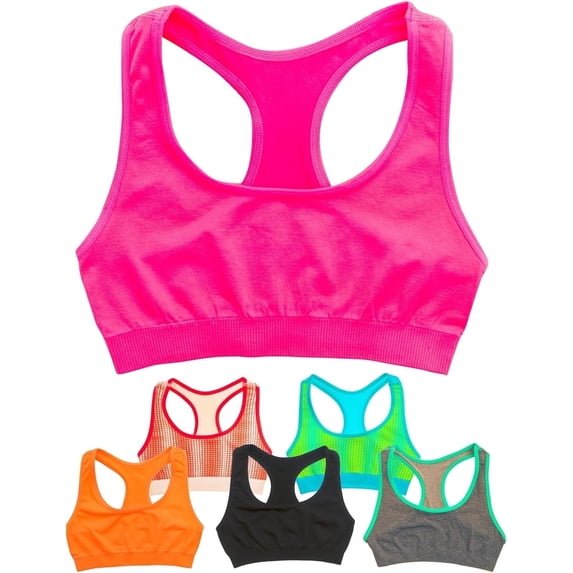 Alyce Ives Intimates Girls Sports Bra Preteen & Junior Training Bra, S, Prints & Solids, 6 Pack