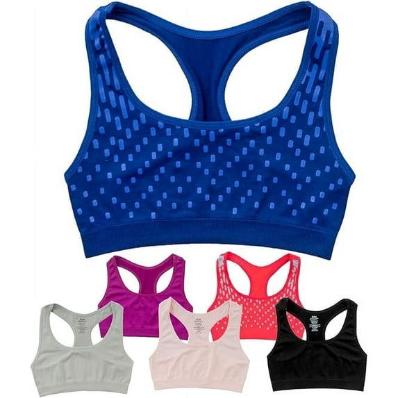 Alyce Ives Intimates Girls Sports Bra Preteen & Junior Training Bra, XL, Dot Prints & Solids, 6 Pack
