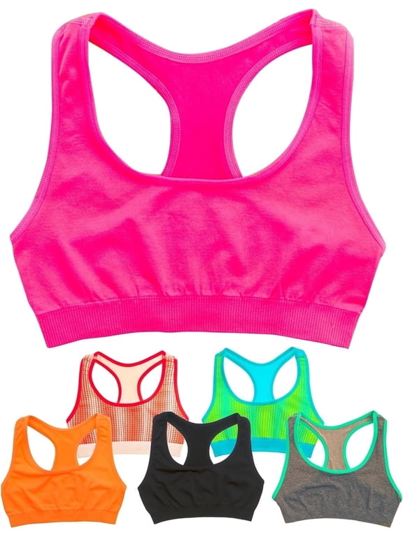 Girls Sports Bra Preteen & Junior Training Bra, XL, Prints & Solids, 6 Pack