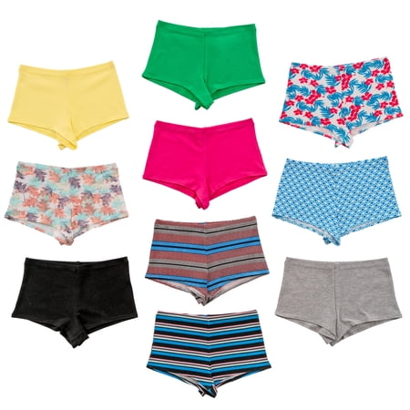Alyce Ives Intimates High Waisted Cotton Boyshort, Prints & Solids, S, 10 Pack