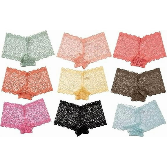 Alyce Ives Intimates Lace Boyshort Panties, Brights, 2X, 10 Pack