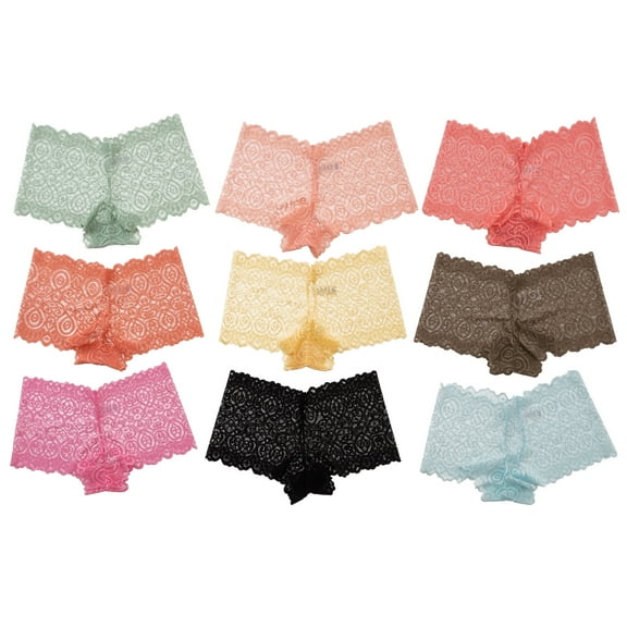 Alyce Ives Intimates, Lace Boyshort Panties for Women, Brights, Large, 10 Pack