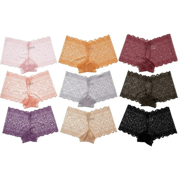 Alyce Ives Intimates Lace Boyshort Panties, Pastels, M, 10 Pack