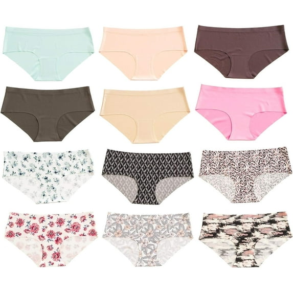 Alyce Ives Intimates Laser Cut Thongs for Women, XL, Prints, 12 Pack