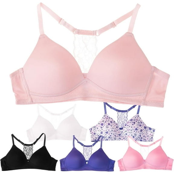 Alyce Ives Intimates Lightly Padded Bras for Girls, Teens and Petite Women, Lace Back, 36A, 6 Pack