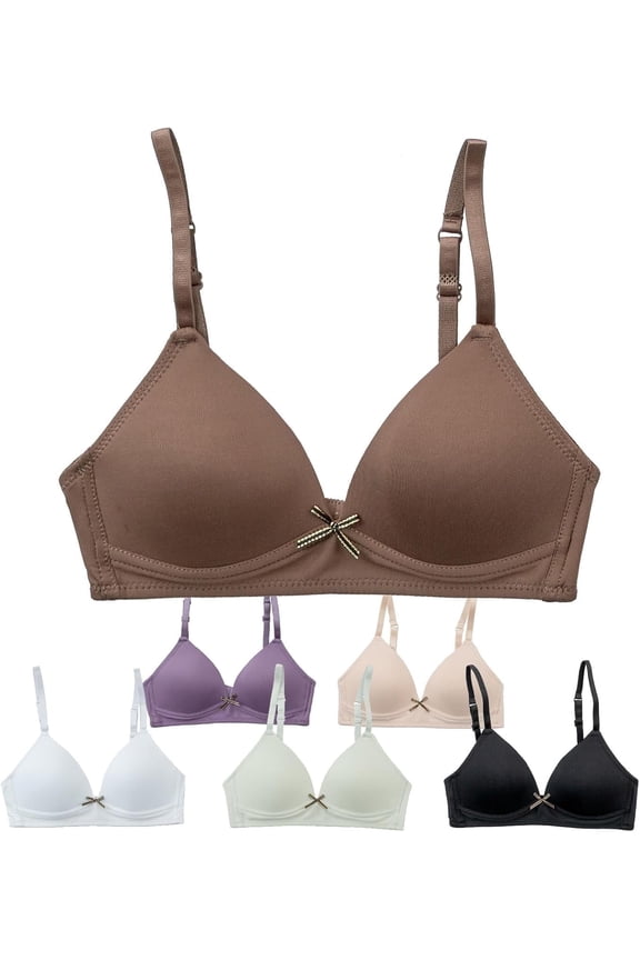 Lightly Padded Bras for Girls, Teens and Petite Women, Neutrals 1, 32A, 6 Pack