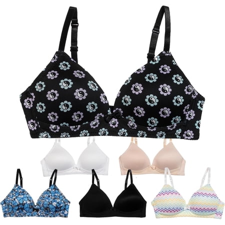 Alyce Ives Intimates Lightly Padded Bras for Girls, Teens and Petite Women, Solids and Prints 2, S, 6 Pack