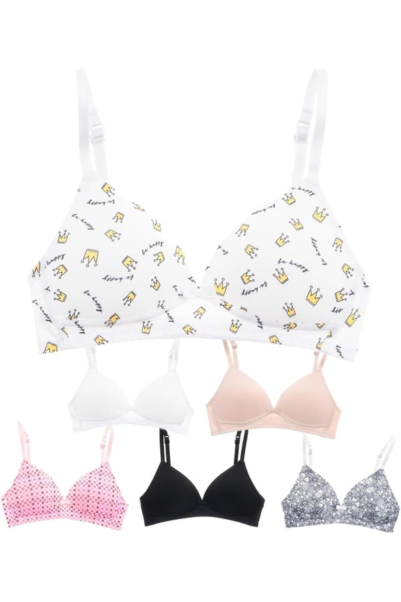 Lightly Padded Bras for Girls, Teens and Petite Women, 34A, Medium, 6 Pack