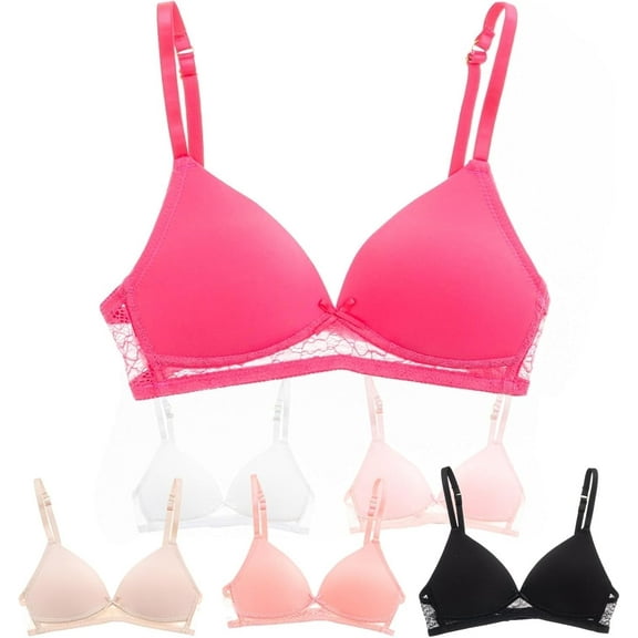 Alyce Ives Intimates Lightly Padded Bras for Girls, Teens and Petite Women, Solids with Lace Trim, 36A, 6 Pack