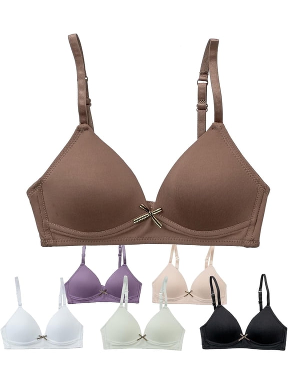 Lightly Padded Bras for Girls, Teens and Petite Women, Solids with Underwire, 36A, 6 Pack