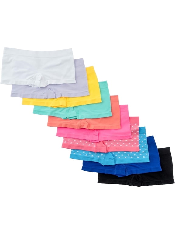 Seamless Girls Boyshort, 2 Prints + 8 Solids, L, 10 Pack
