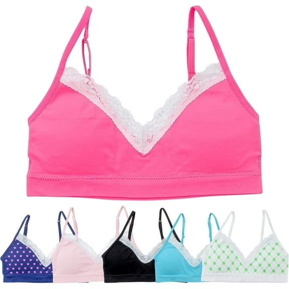 Alyce Ives Intimates Seamless Girls Bra with Lace Trim, Green Floral Print, XL, 6 Pack