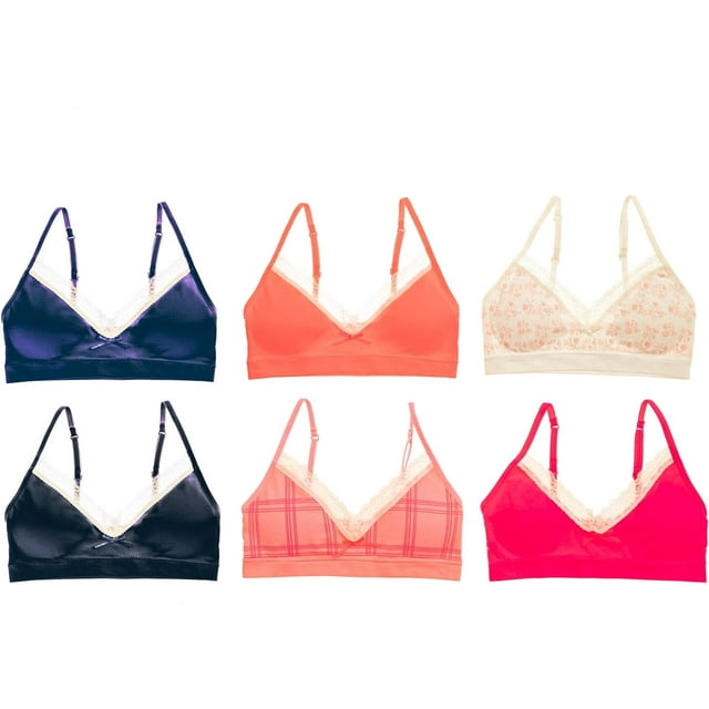 Alyce Ives Intimates Seamless Girls Bra with Lace Trim, Pink Plaid, S, 6 Pack - Walmart.com