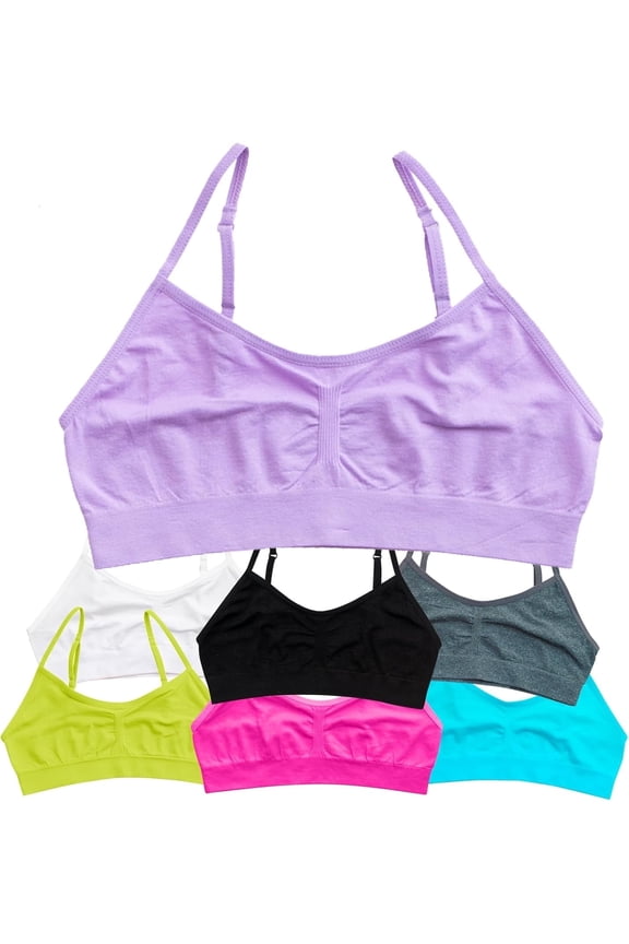 Seamless Girls Sports Bra, Pastels, M, 7 Pack