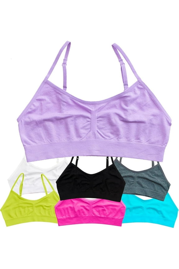 Seamless Girls Sports Bra, Pastels, XL, 7 Pack