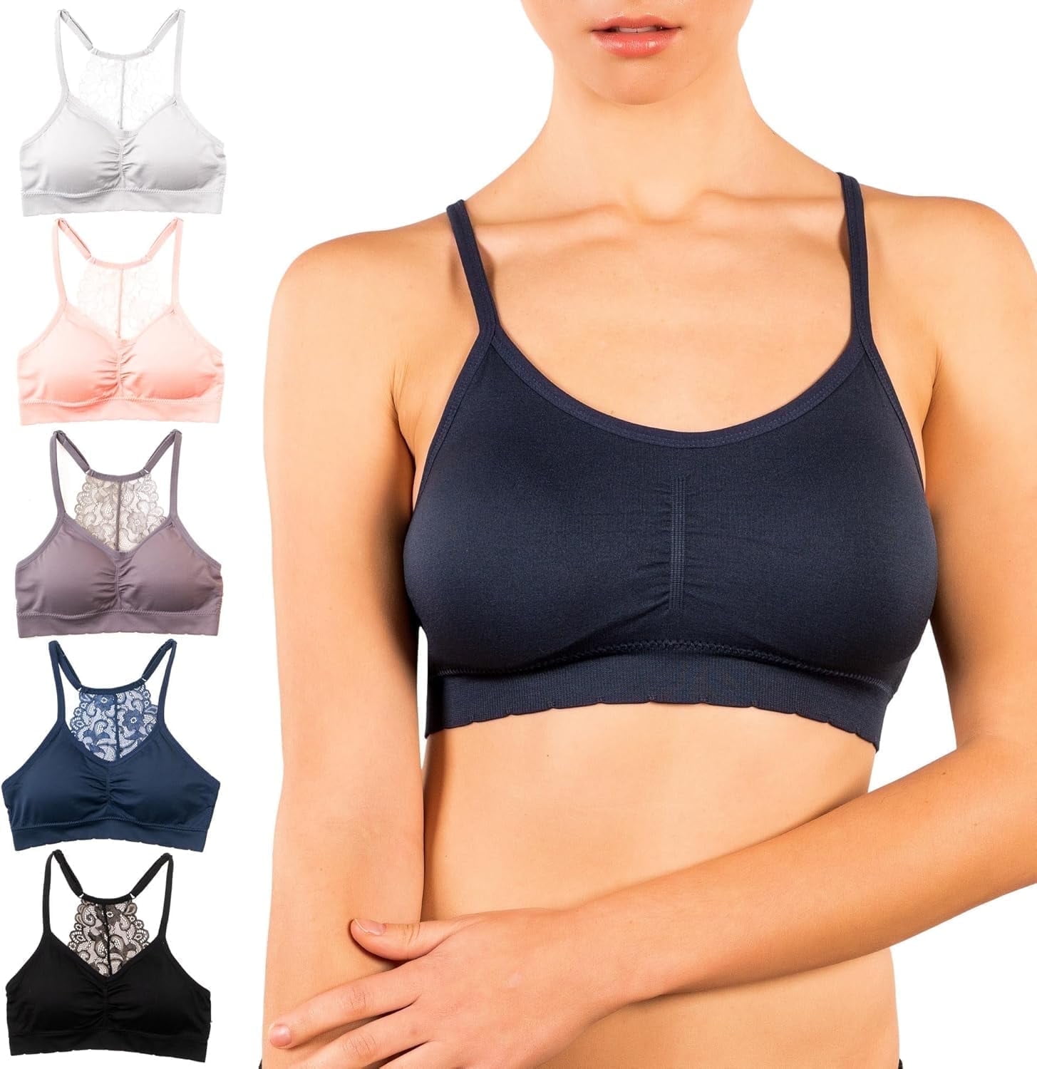 Alyce Ives Intimates Seamless Lace Bra Pack Padded Bra with Removable Cups Lace Bralettes for Women, Medium 5 pcs