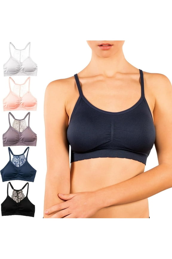 Seamless Lace Bra Pack Padded Bra with Removable Cups Lace Bralettes for Women, Medium 5 pcs