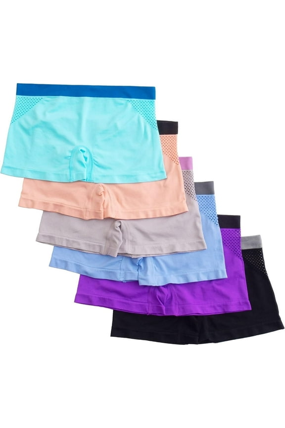 Seamless No Show Women’s Boyshort, Side Cutout Design 2, L, 6 Pack