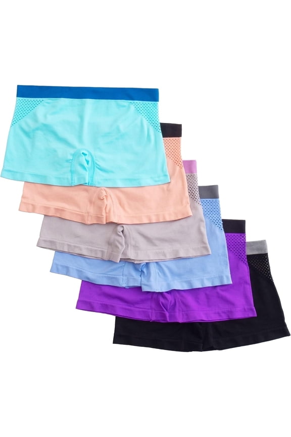 Seamless No Show Women’s Boyshort, Side Cutout Design 2, M, 6 Pack