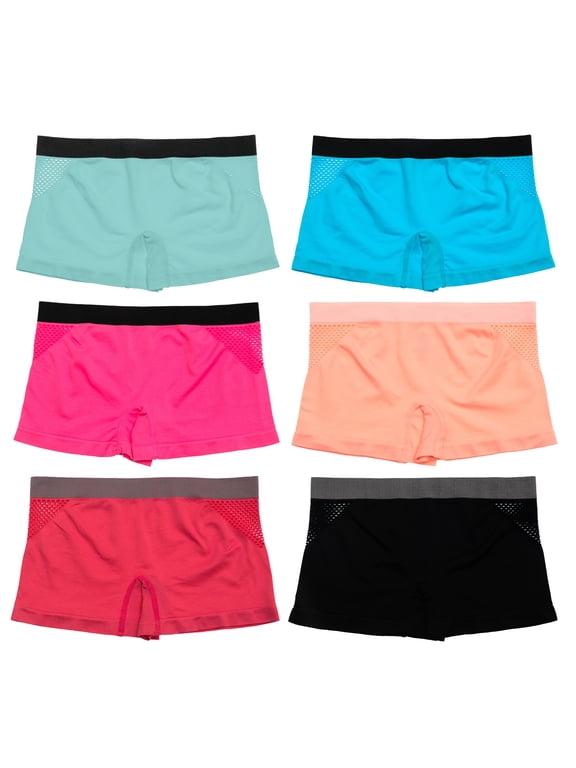 Seamless No Show Women’s Boyshort, Side Cutout Design 3, M, 6 Pack