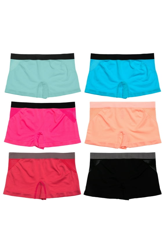 Seamless No Show Women’s Boyshort, Side Cutout Design 3, M, 6 Pack