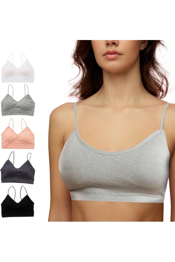 Seamless Ribbed Sleep Bras for Women Padded Wireless Bra Pack, Large 5 pcs