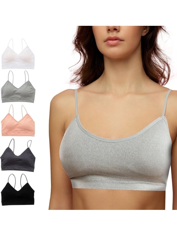 Seamless Ribbed Sleep Bras for Women Padded Wireless Bra Pack, Small 5 pcs