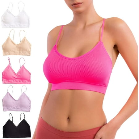 Alyce Ives Intimates Seamless Sleep Bras for Women Ribbed Wireless Padded Lounge Bra, Brights, S, 5 Pack
