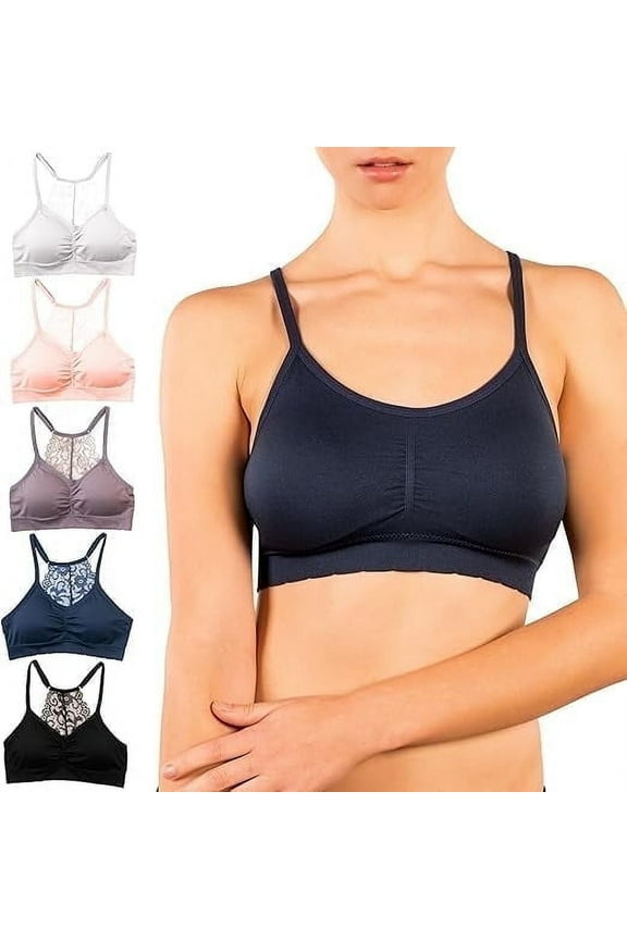 Seamless Womens Bra Wireless Racerback Bralette, Brights, M, 5 Pack
