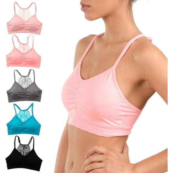 Alyce Ives Intimates Seamless Womens Bra Wireless Racerback Bralette, Pastels, M, 5 Pack