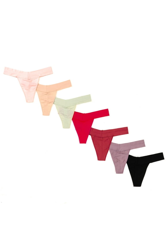 Seamless Yoga Thong, L, Assorted, 7 Pack