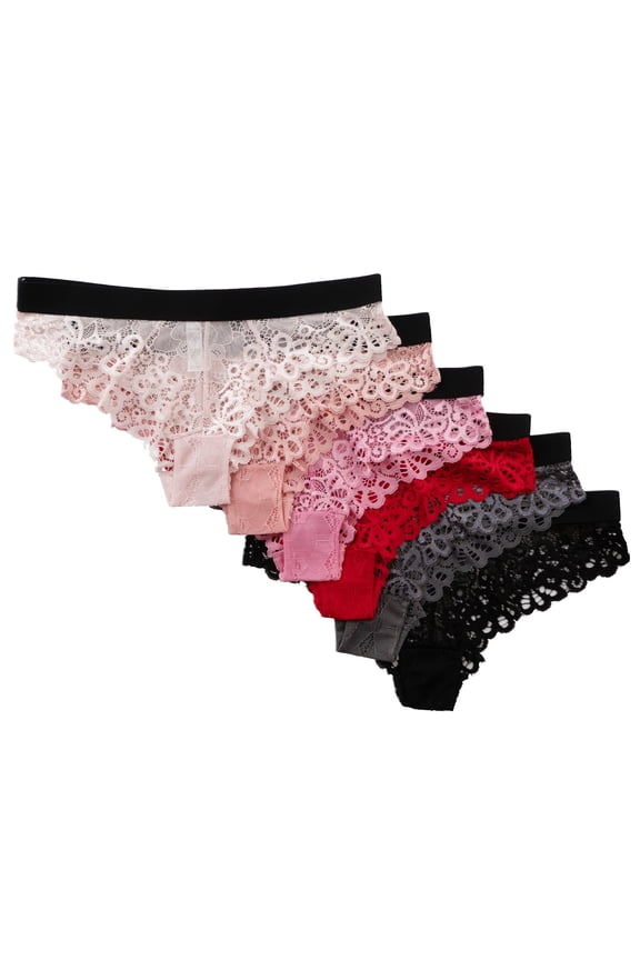 Women’s Lace Bikini, Elastic Waistband, L, 6 Pack