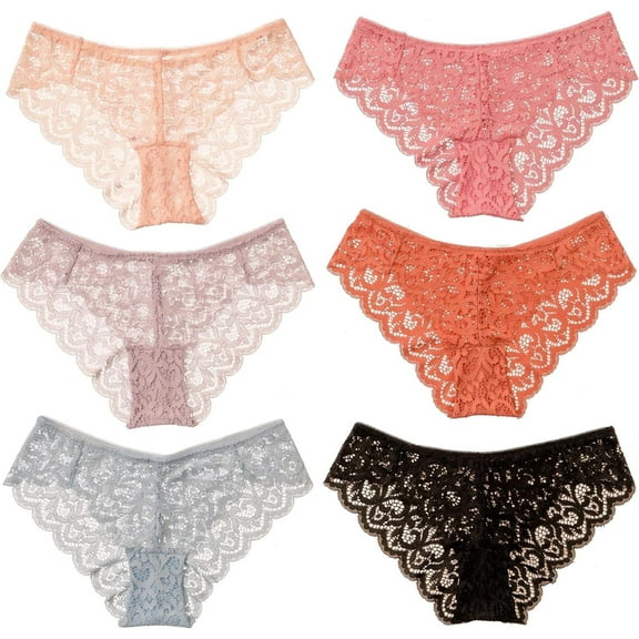 Alyce Ives Intimates Women’s Lace Bikini, Scalloped Edge, L, 6 Pack