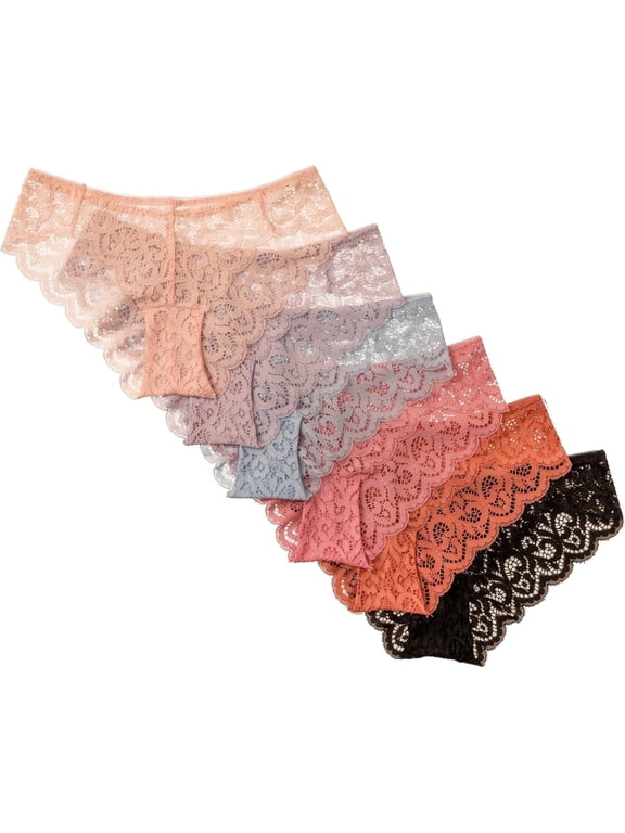 Women’s Lace Bikini, Scalloped Edge, M, 6 Pack