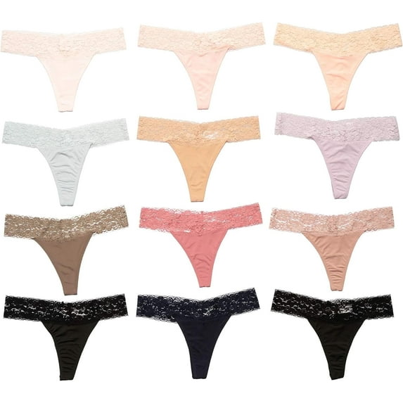 Alyce Ives Intimates Women’s Lace Bikini Set, Lace Waistband, Assorted Colors, M, 12 Pack