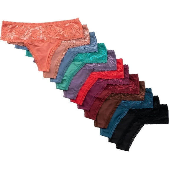 Alyce Ives Intimates Women’s Lace Bikini Set, Shimmer Top, Assorted Colors, M, 12 Pack