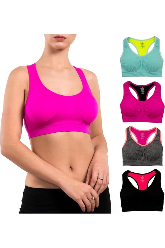 Women’s Sports Bra, Racerback 2, L, 4 Pack