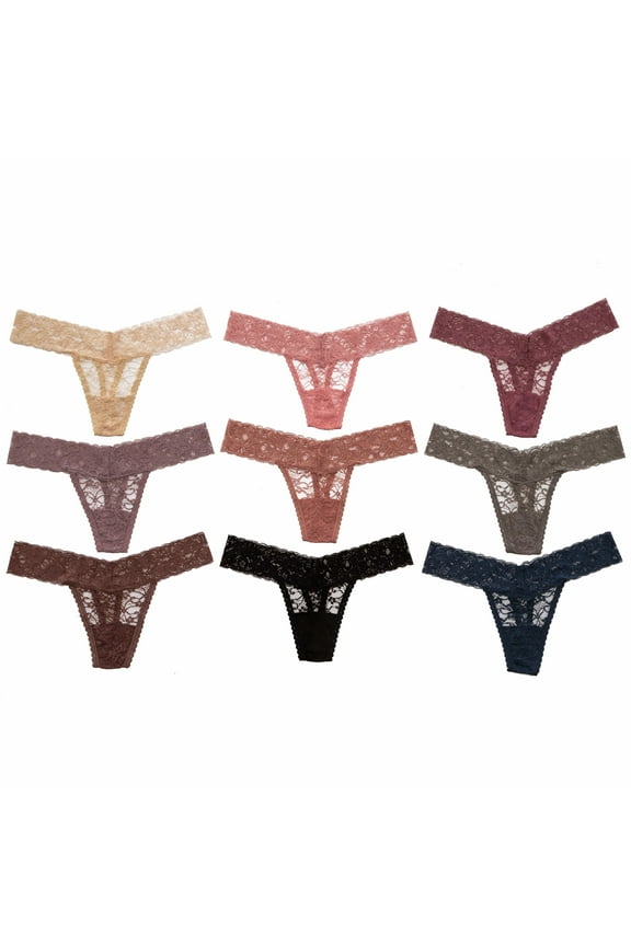 Womens All Lace Thong, Assorted, S, 10 Pack