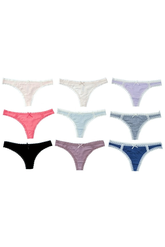 Womens All Lace Thong, Lace Trim, M, 10 Pack