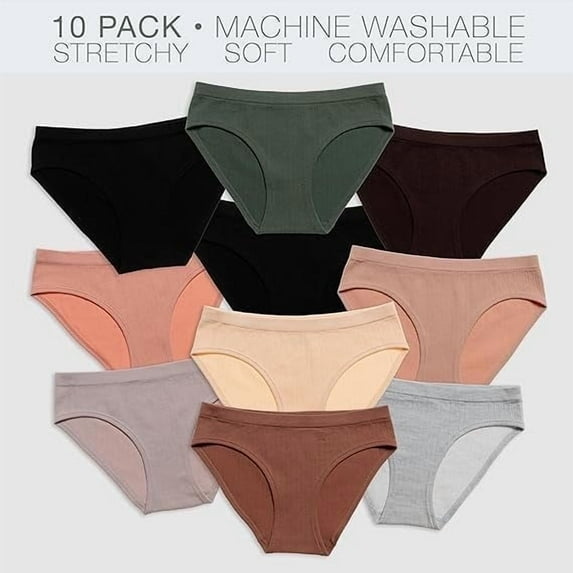 Alyce Ives Intimates Hipster Bikini Panties, Seamless Underwear for Women, Assorted, XL, 10-Pack