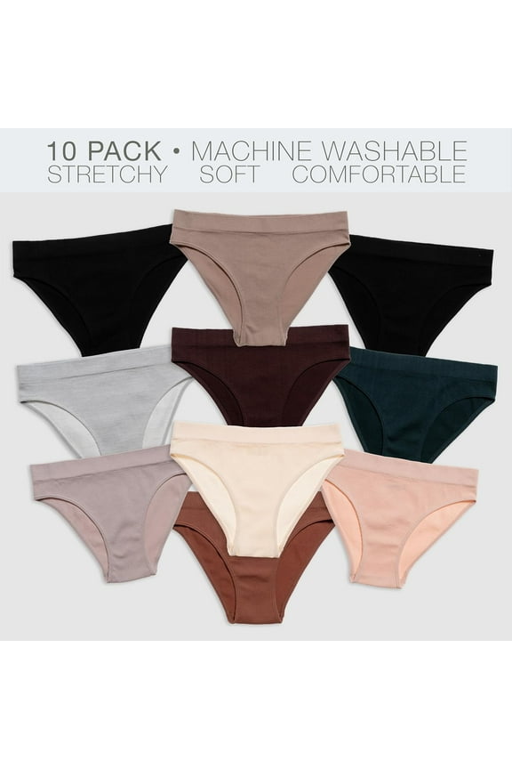 Seamless Bikini Panties, No Show Underwear for Women, Assorted, Large, 10-Pack