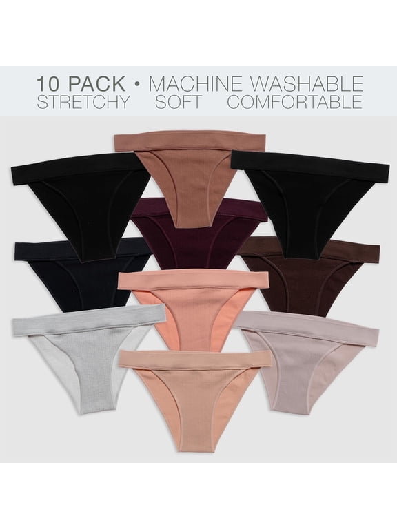 String Bikini Panties, Seamless Underwear for Women, Assorted, XL, 10-Pack