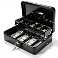 Alylo Large Metal Cash Box with Money Tray and Key Lock, 5 Coin ...