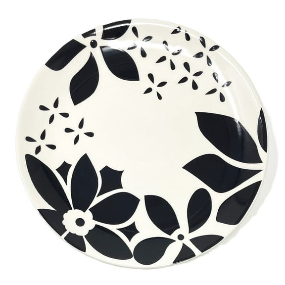 Alyson Black & White Floral Heavy Ceramic 8.25" Salad Luncheon Serving Plate (Set of 2)