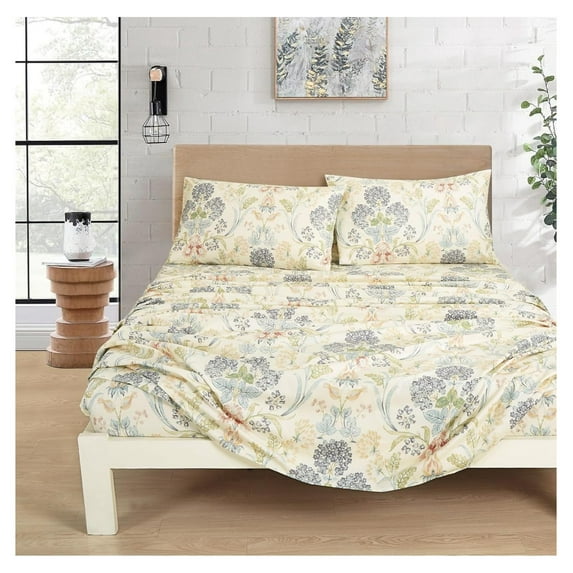 Alyssa 4-Piece Floral Medallion Garden Bed Sheet Set - Multicolor Blue Green Red Yellow White Printed Microfiber 14-Inches Deep Pocket Sheets & Pillowcases Set, Queen