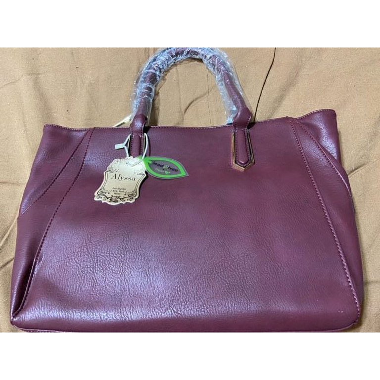 Alyssa brand large multi compartment multi unit zippered purse MAROON BURGUNDY with matching wallet handbag and minipurse vegan lead free